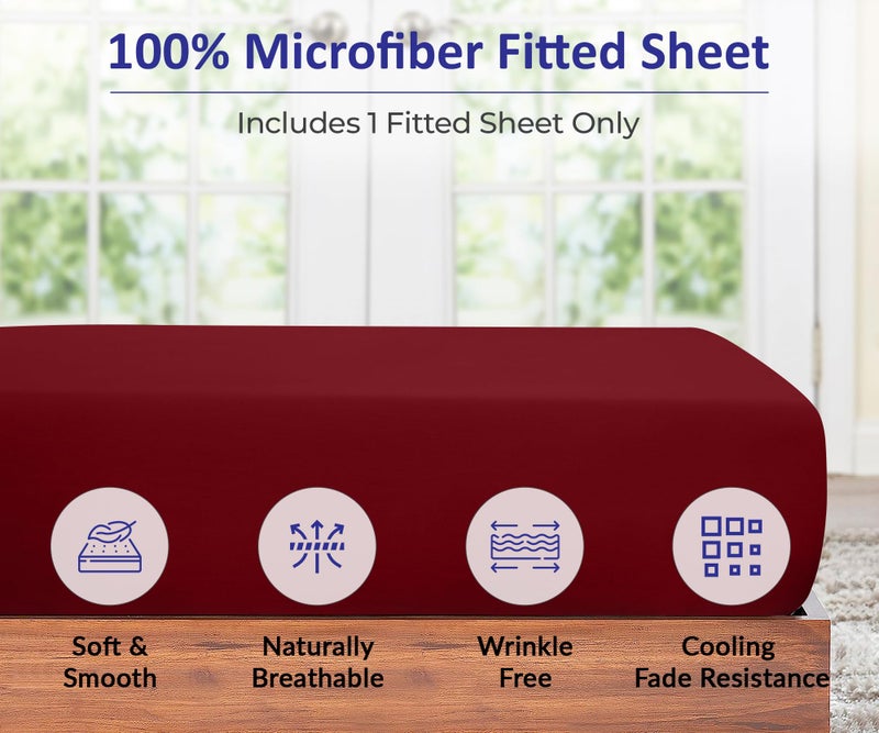 Royale Linens Fitted Sheet California King - Hotel Quality -1800 Soft Wrinkle & Fade Resistant - Bottom Sheet - Deep Pocket Stretches Upto 16"" - Fitted Sheet Only - Elastic Sheet (King Cal  Burgundy) - Image 3
